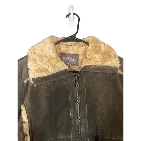Wilsons Leather Brown Suede Leather Fur Trim Full Zip Jacket Women Sz XS - Picture 3 of 13